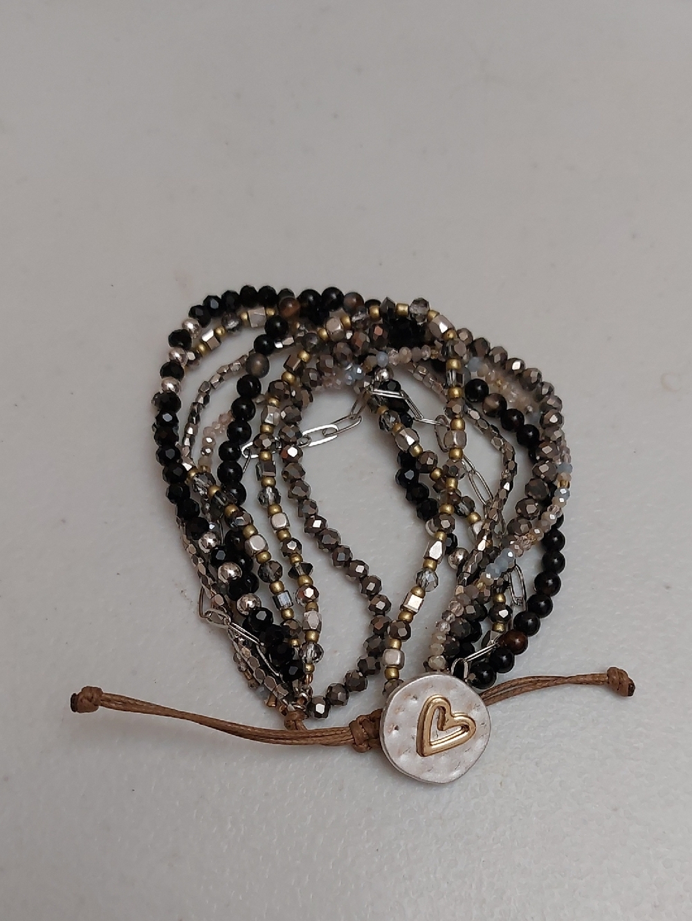 Demdaco Your Journey Black Silver 8 Strands Adjustable Beaded Love Bracelet